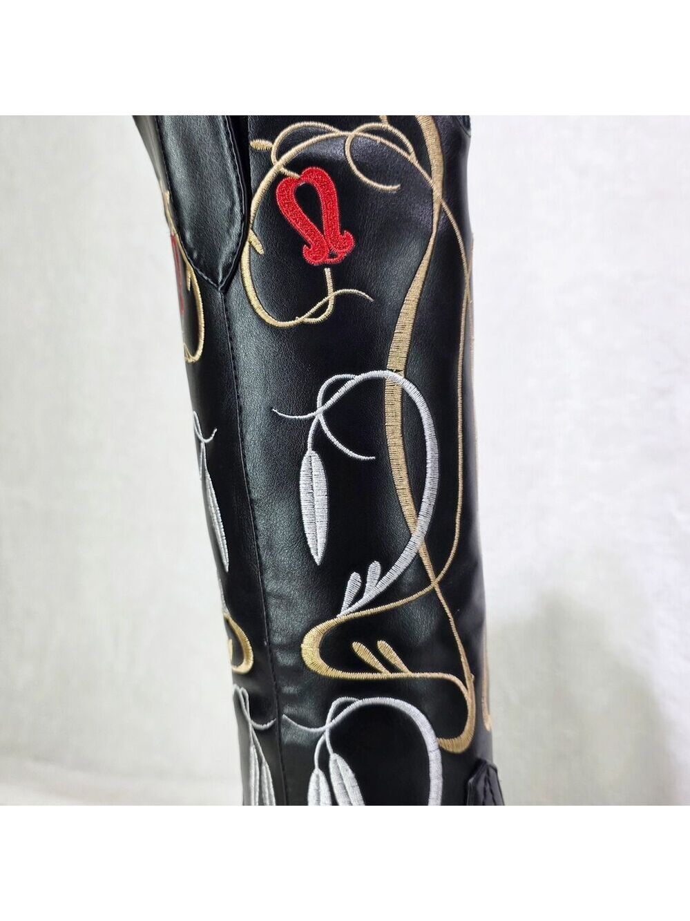 NIB Lily Bell Embroidery Country Western Cowgirl Calf Knee Boots Black - Picture 10 of 13